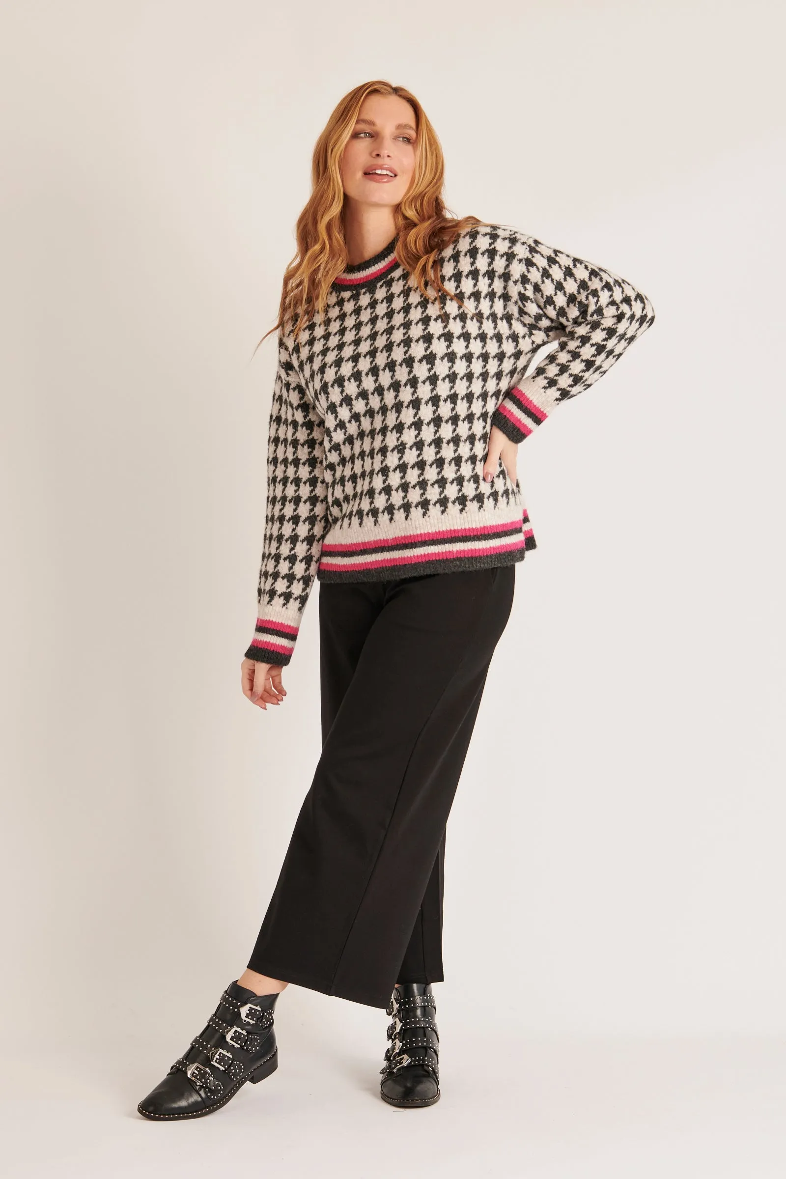 Scoop Neck Jumper - Houndstooth