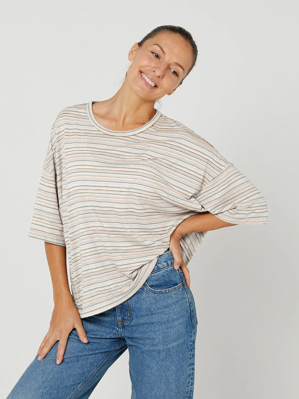 Slouchy Tee - Nature Multi Stripe