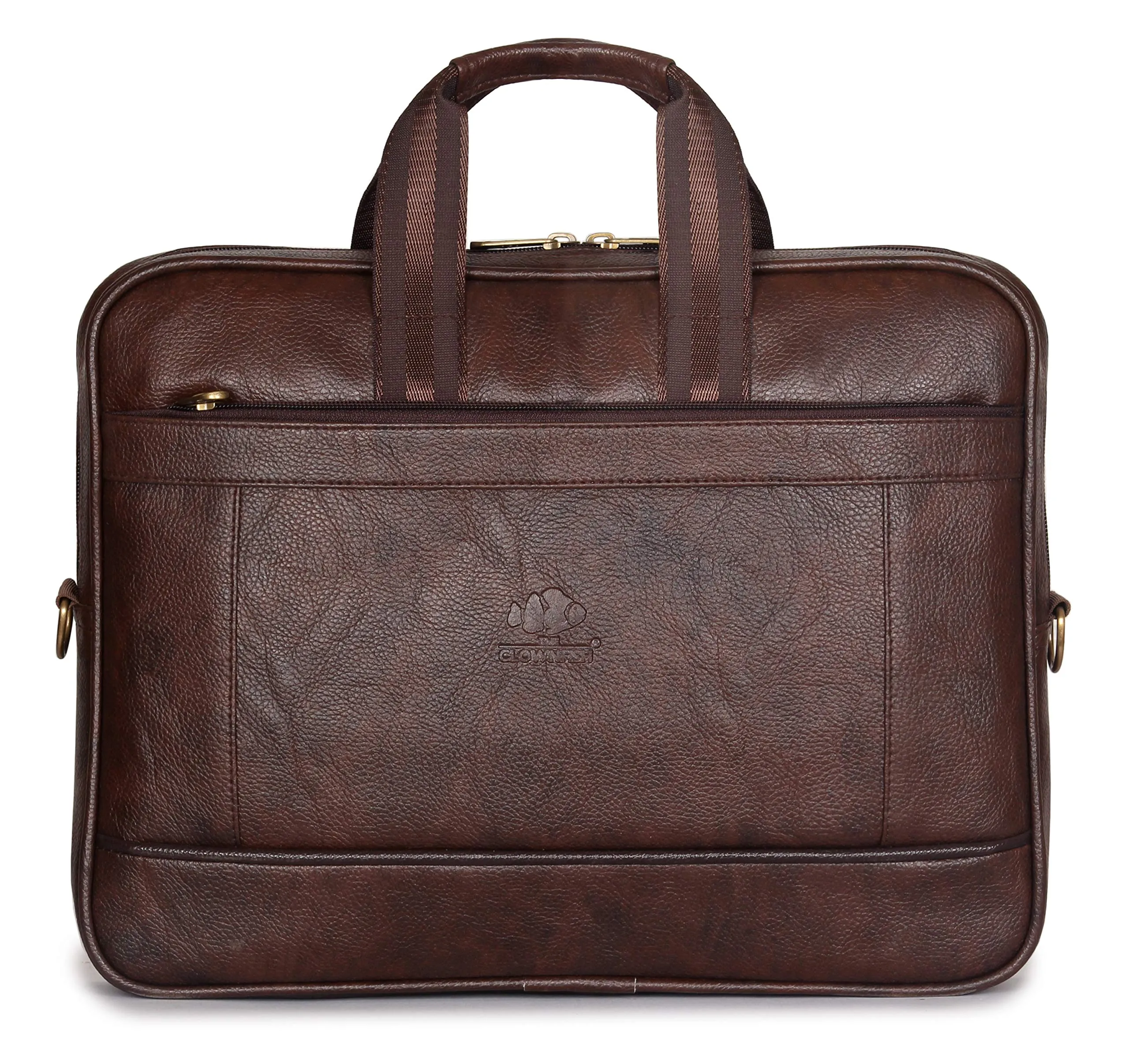 THE CLOWNFISH Biznes Faux Leather 14 inch Laptop Messenger Bag (Dark Brown)