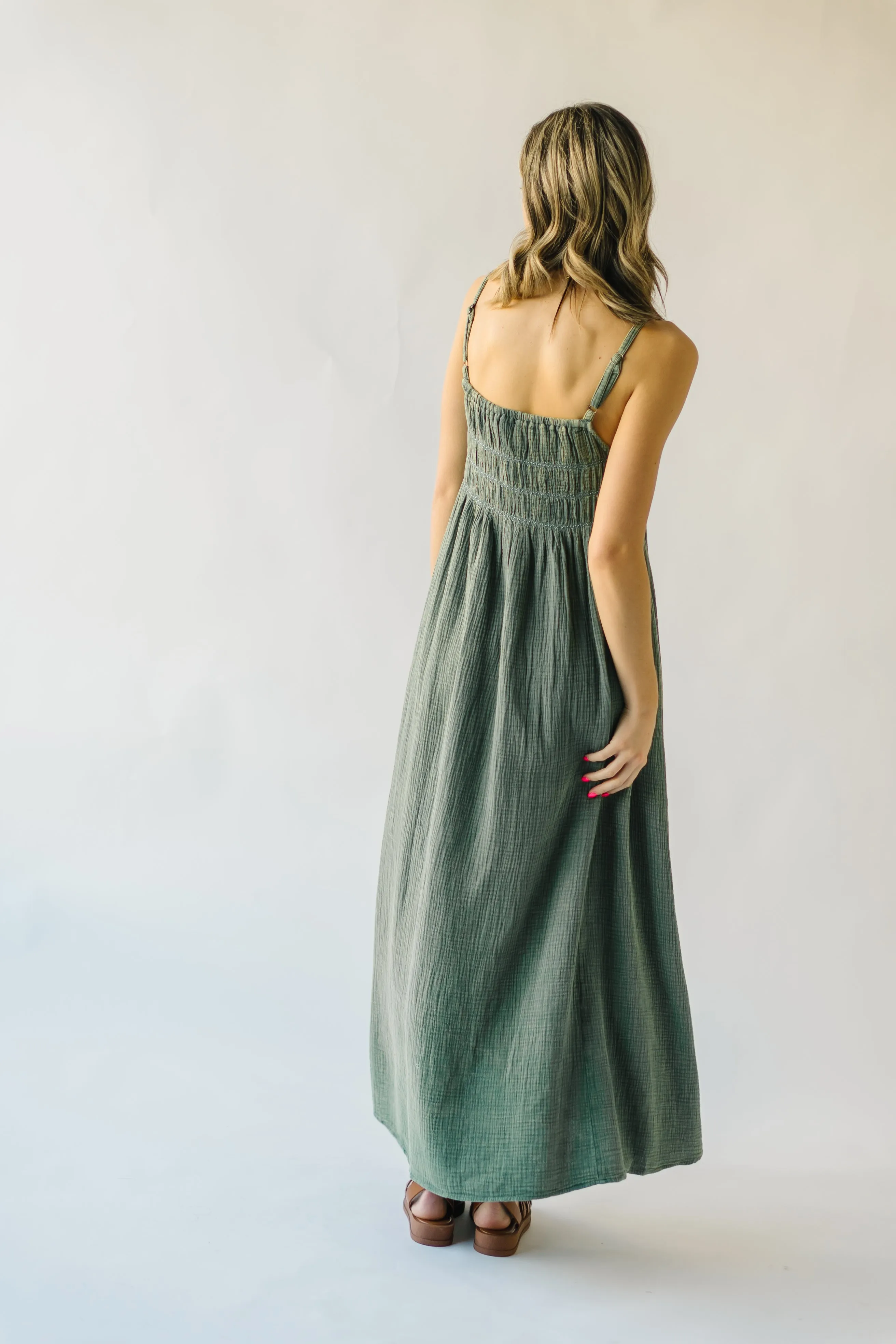 The Mansura Smocked Detail Dress in Sage