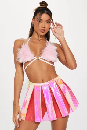 Under The Electric Sky Faux Fur Triangle Dance Top - Blush